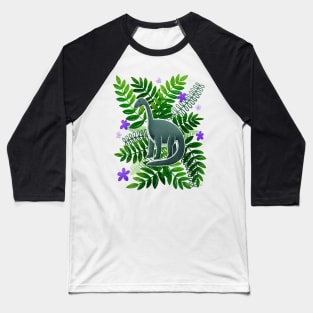 Dinosaur & Leaves - Green and Purple Baseball T-Shirt